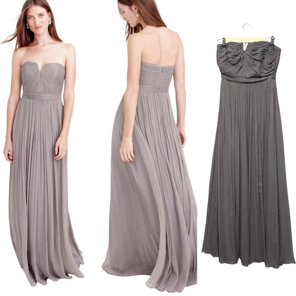 J. CREW Sz 6 Bridesmaid Wedding Gray Nadia Long Dress Silk Chiffon 03140 Straple